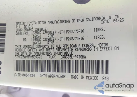2023 Toyota Tacoma Sr5 V6 from USA, damaged, VIN 3TMCZ5AN5PM589371